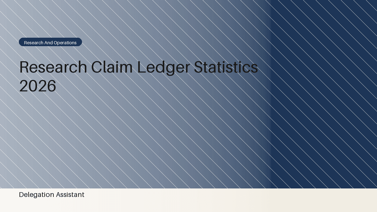 Deterministic editorial research dashboard illustrating research claim ledger statistics