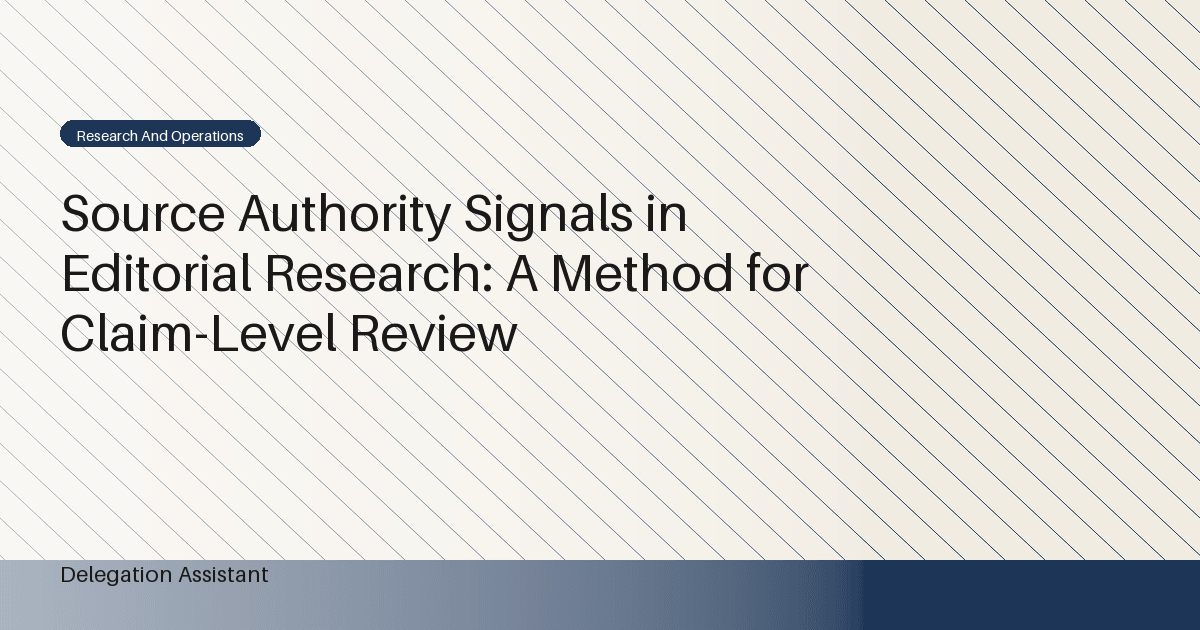Branded diagram illustrating source authority signals editorial research