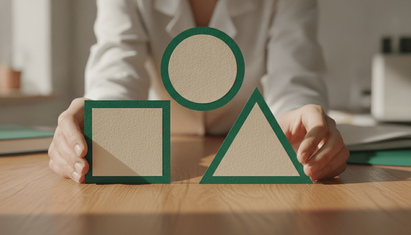 Researcher arranging three differently labeled evidence cards into a comparison