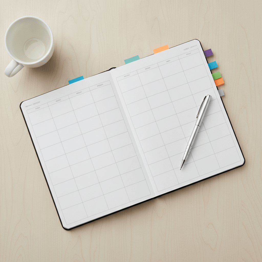 Weekly planner arranged for business scheduling